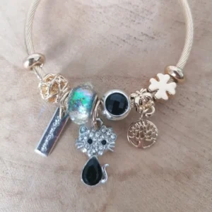 Jonc breloques chat en acier inoxydable